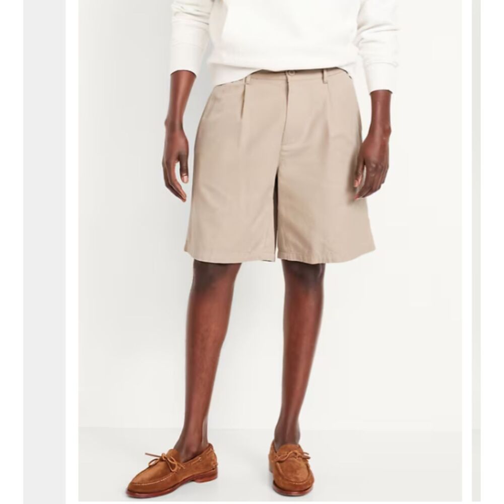NEW Old Navy Mens Linen Cotton Blend Baggy Shorts Large Khaki 9" Inseam NWT